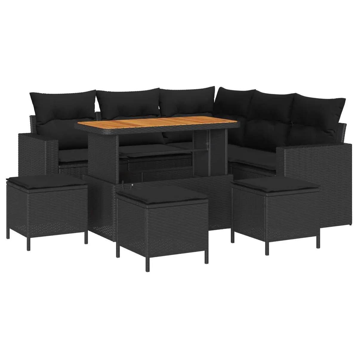 Outdoor Garden Sofa Set Modular 9 Piece Black Poly Rattan Seating