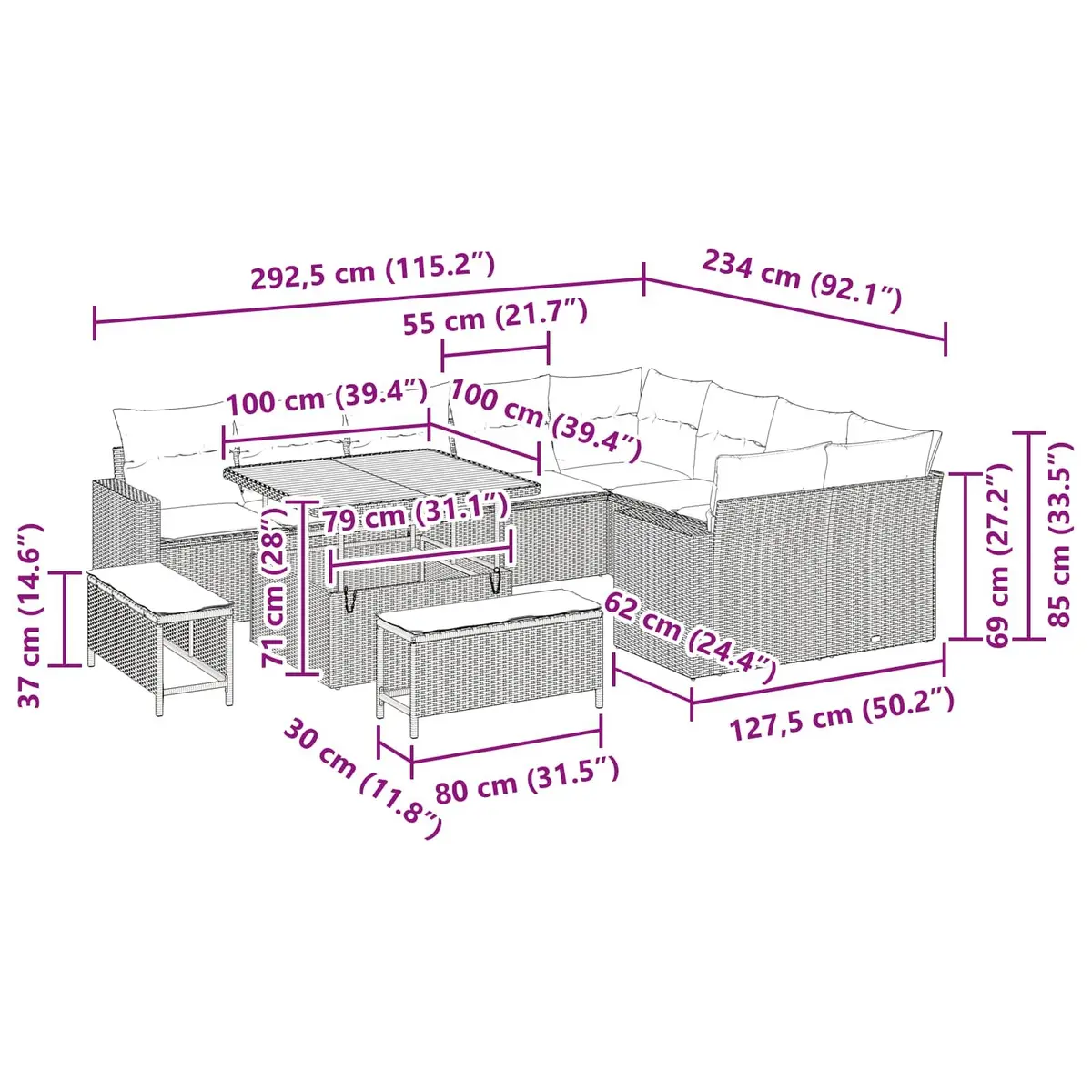 12 Piece Outdoor Garden Sofa Set