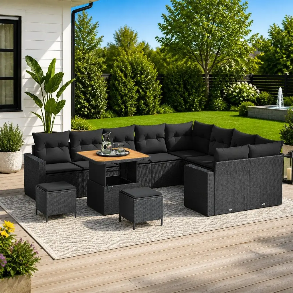 Modular Outdoor Garden Sofa Set Height-Adjustable 12 Piece Black