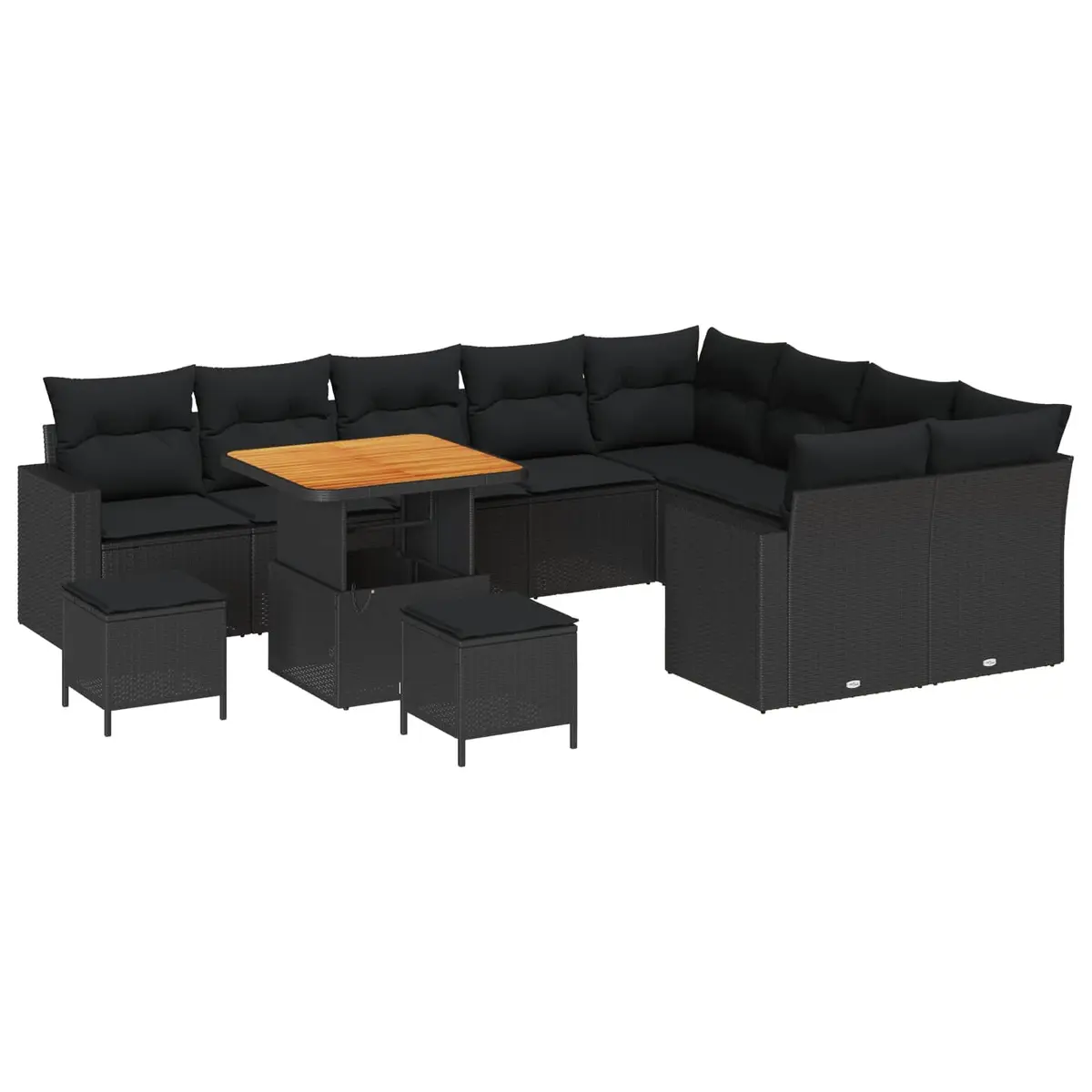 Modular Outdoor Garden Sofa Set Height-Adjustable 12 Piece Black