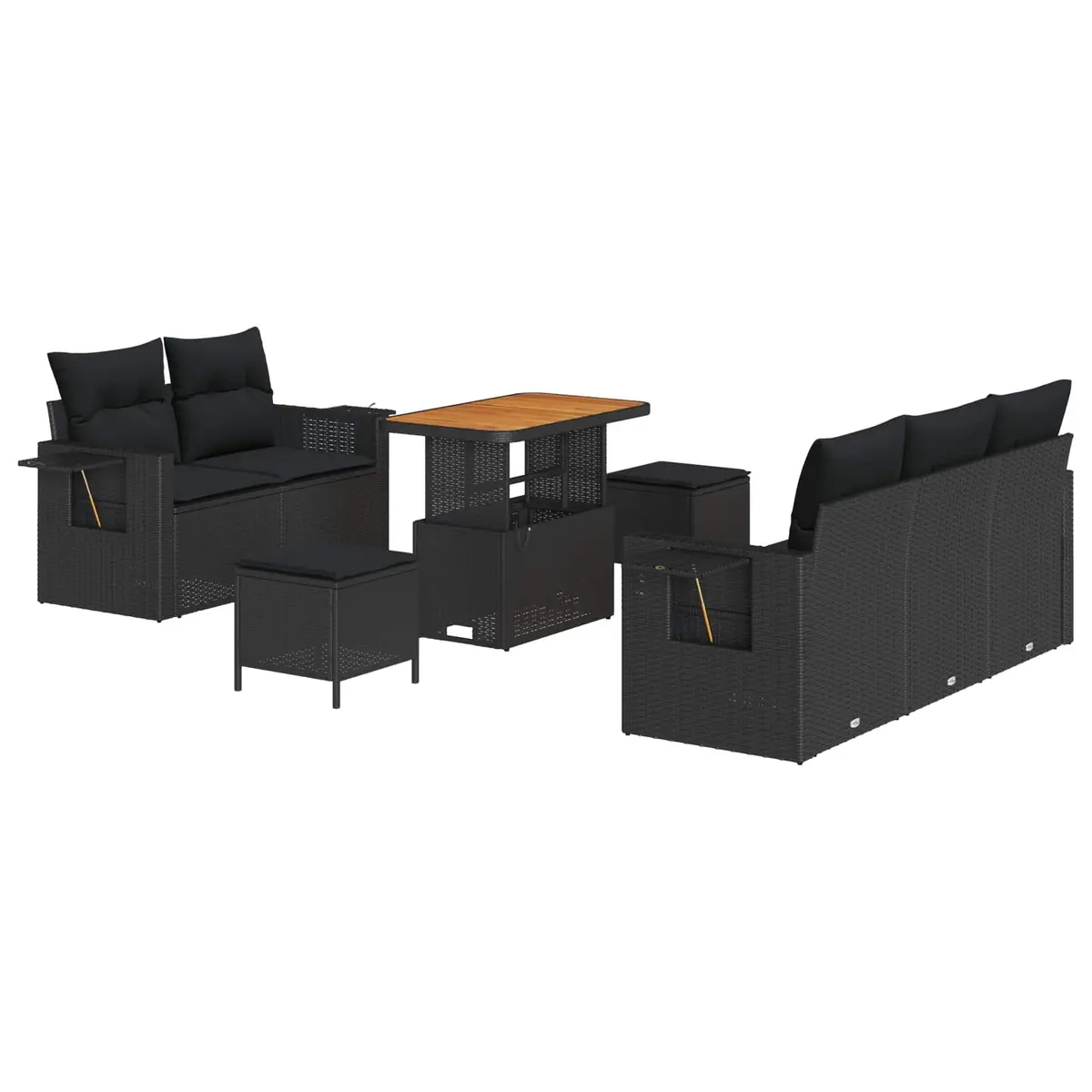 Modular Garden Sofa Set 8 Pieces Outdoor Seating Black Poly Rattan Acacia Wood