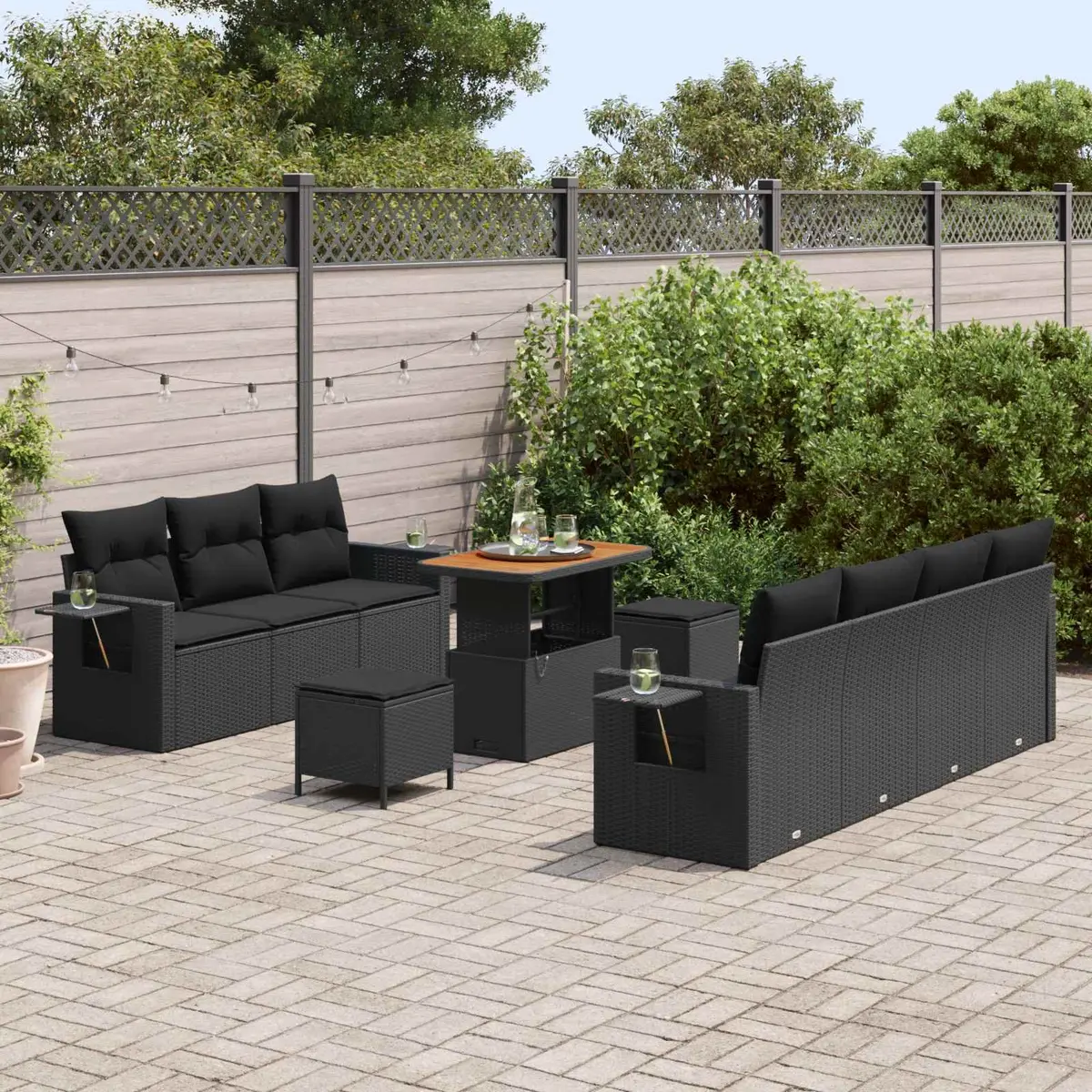 Modular Garden Sofa Set 10 Piece Outdoor Furniture Black Poly Rattan