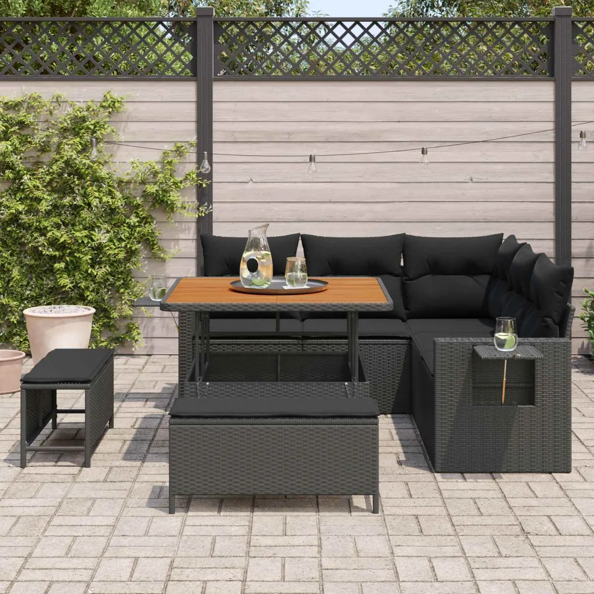 Modular Garden Sofa Set 8 Pieces Outdoor Furniture Black Poly Rattan