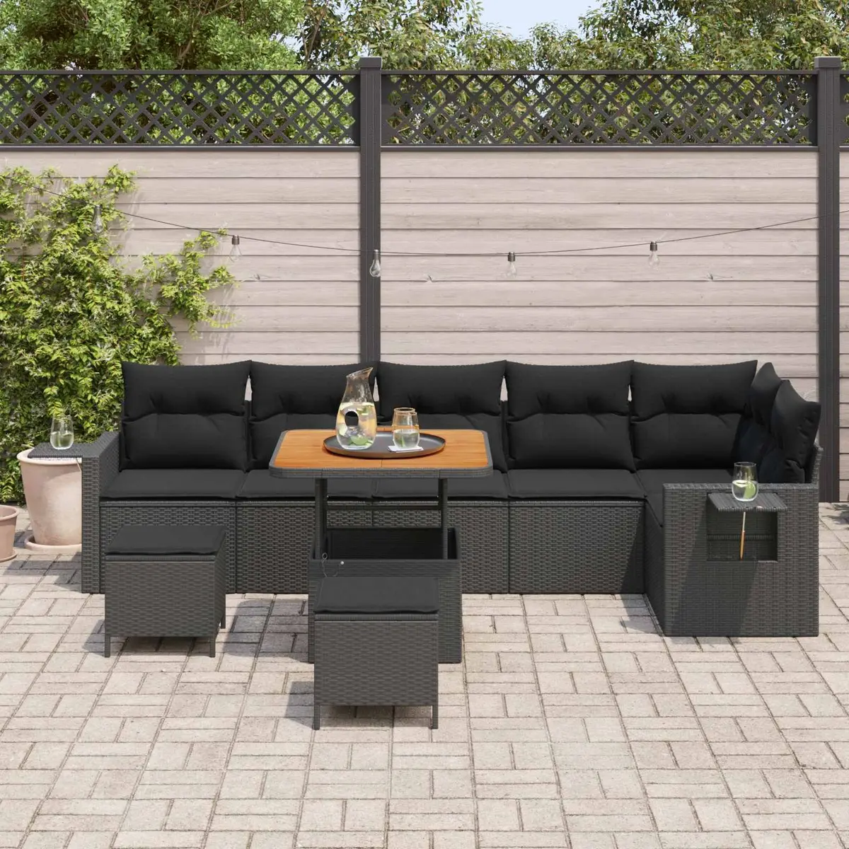Garden Sofa Set 9 Piece Outdoor Furniture Adjustable Height Black Poly Rattan