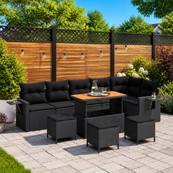 Warm and Reliable Outdoor Sofa Set 10 pcs in Black