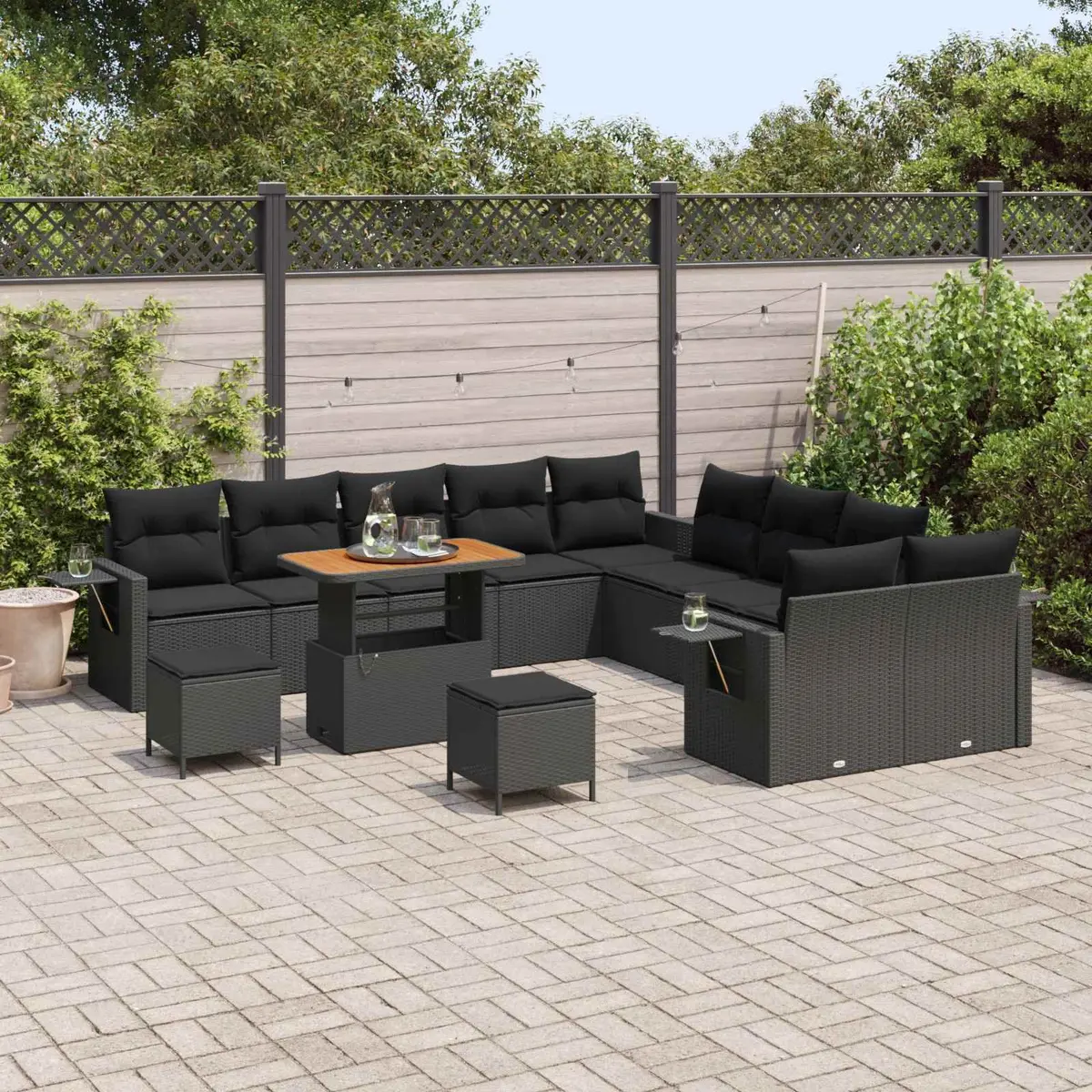 Garden Sofa Set Modular Outdoor Furniture Height-Adjustable 13 Piece Black Poly