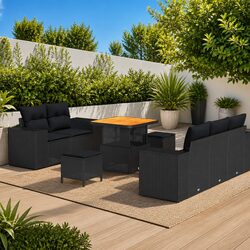 Garden Sofa Set 8 Pieces Outdoor Furniture Black Poly Rattan Height-Adjustable