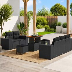 Reliable 8-Piece Black Garden Sofa Set for Your Outdoor Space