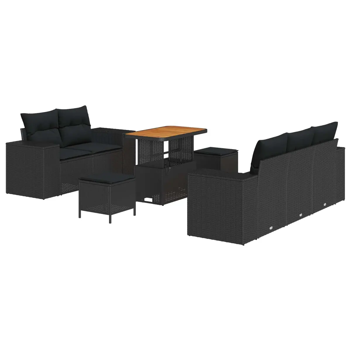 Garden Sofa Set Height-Adjustable 8 Pieces Black Outdoor Patio Furniture Modular