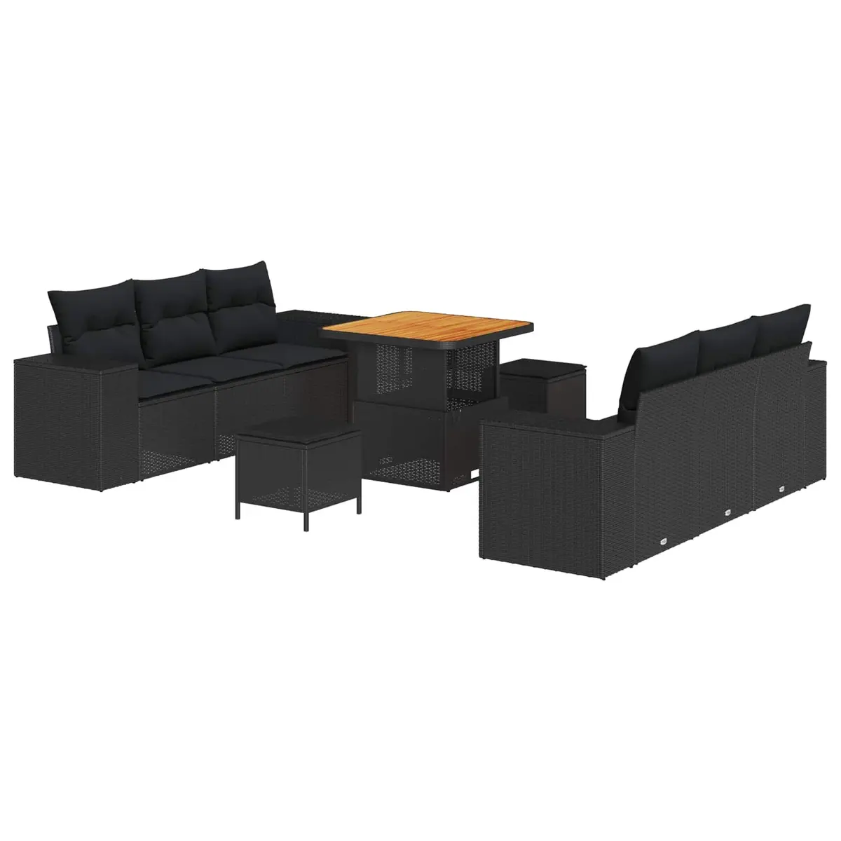 9-Piece Modular Garden Sofa Set Outdoor Poly Rattan Furniture with Cushions