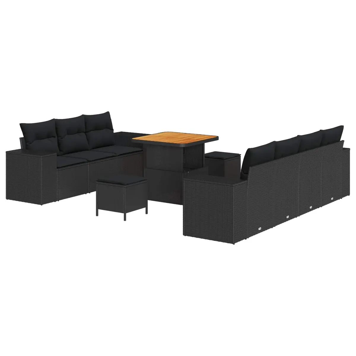 Modular Garden Sofa Set Height-Adjustable 10 Piece Black Outdoor Furniture