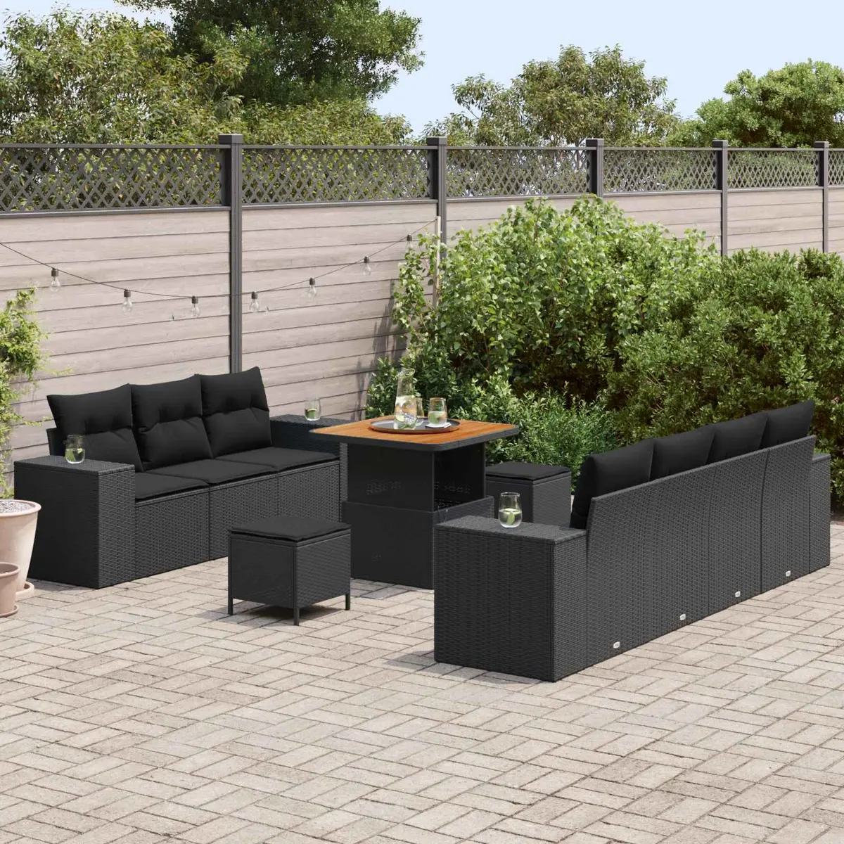 Modular Garden Sofa Set Height-Adjustable 10 Piece Black Outdoor Furniture