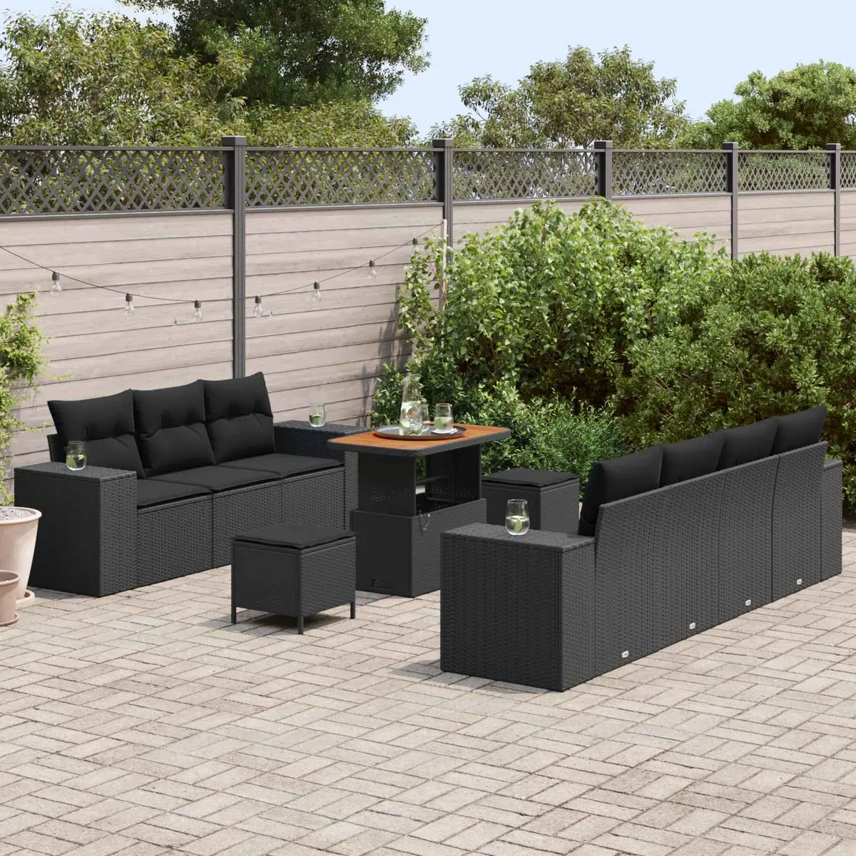 Modular Garden Sofa Set Height-Adjustable 10 Pieces Black Outdoor Furniture