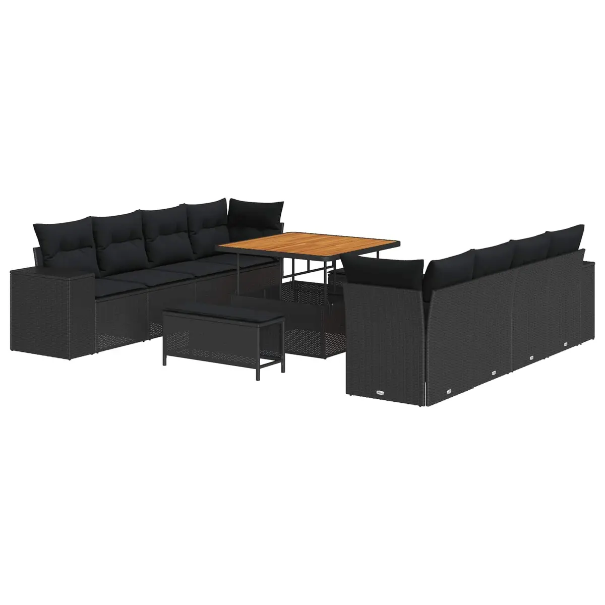 Outdoor Patio Furniture Set Modular Sofa 11 Pieces Black Poly Rattan Garden