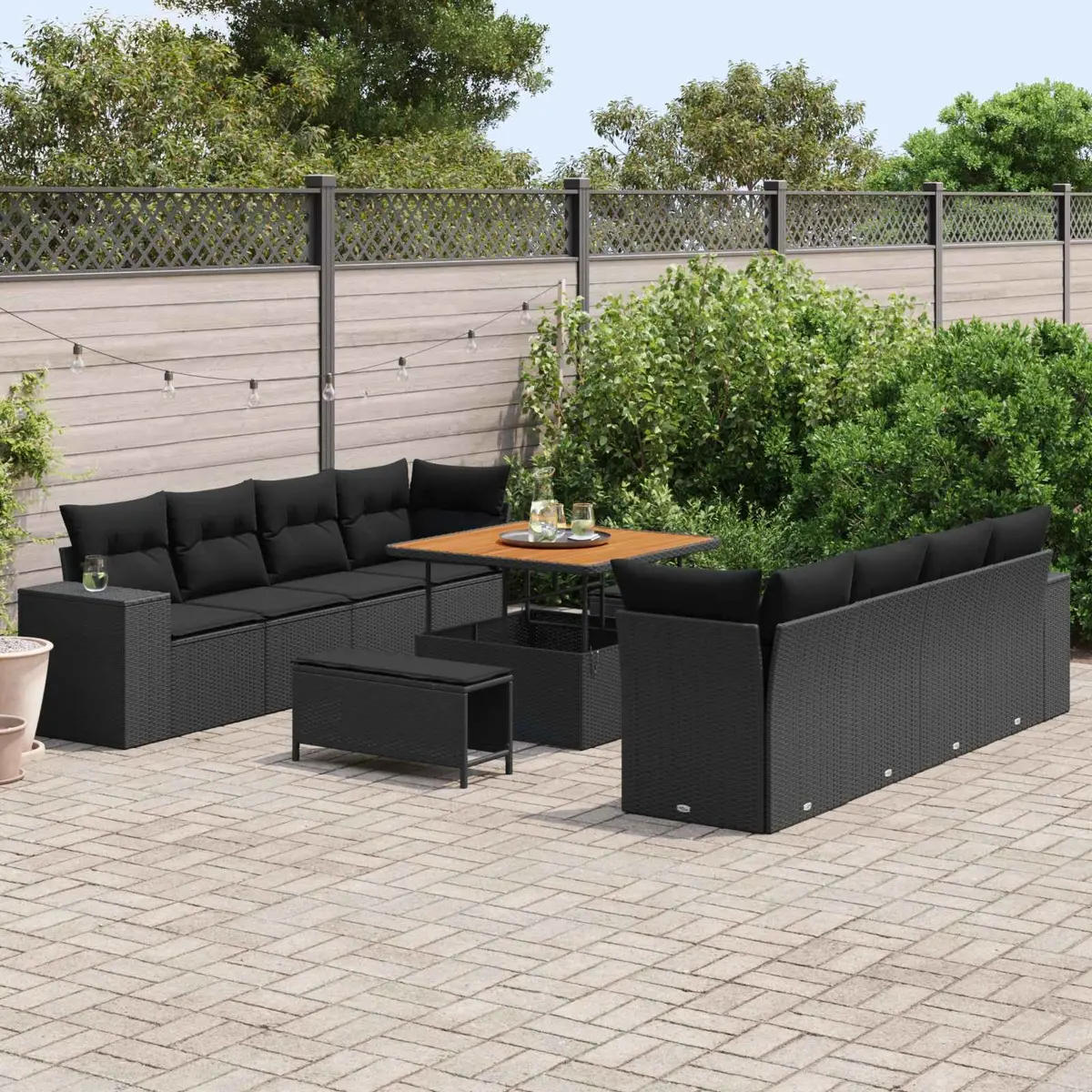 Outdoor Patio Furniture Set Modular Sofa 11 Pieces Black Poly Rattan Garden