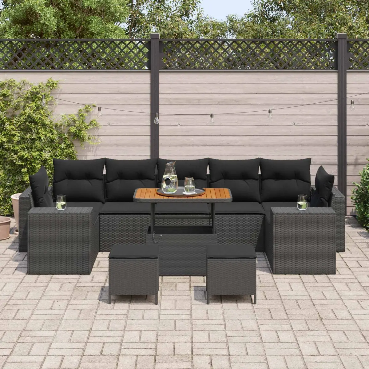 Modular Garden Sofa Set 10-Piece Outdoor Furniture Height-Adjustable Black