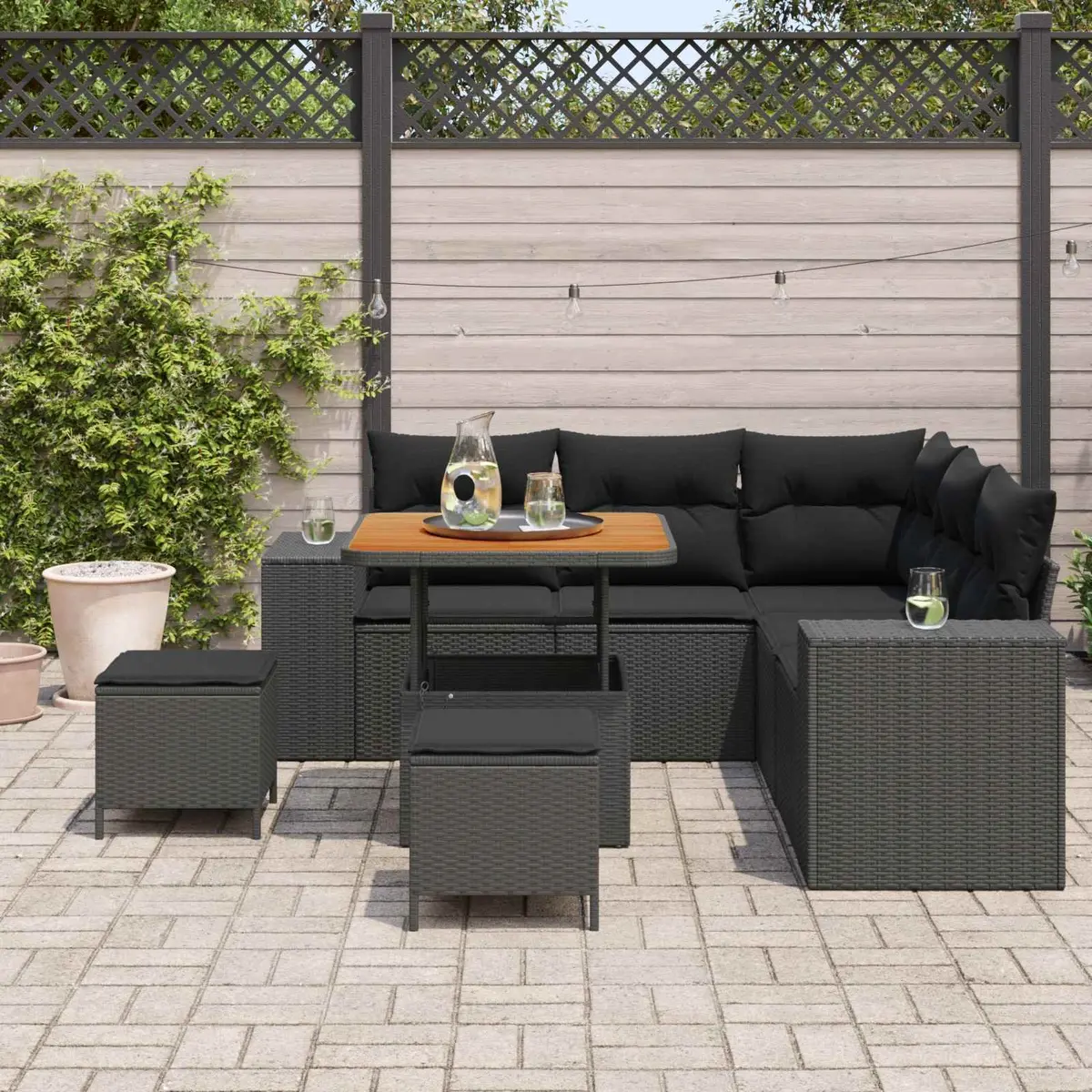 Outdoor Modular Sofa Set 8 Piece Black Poly Rattan Garden Furniture