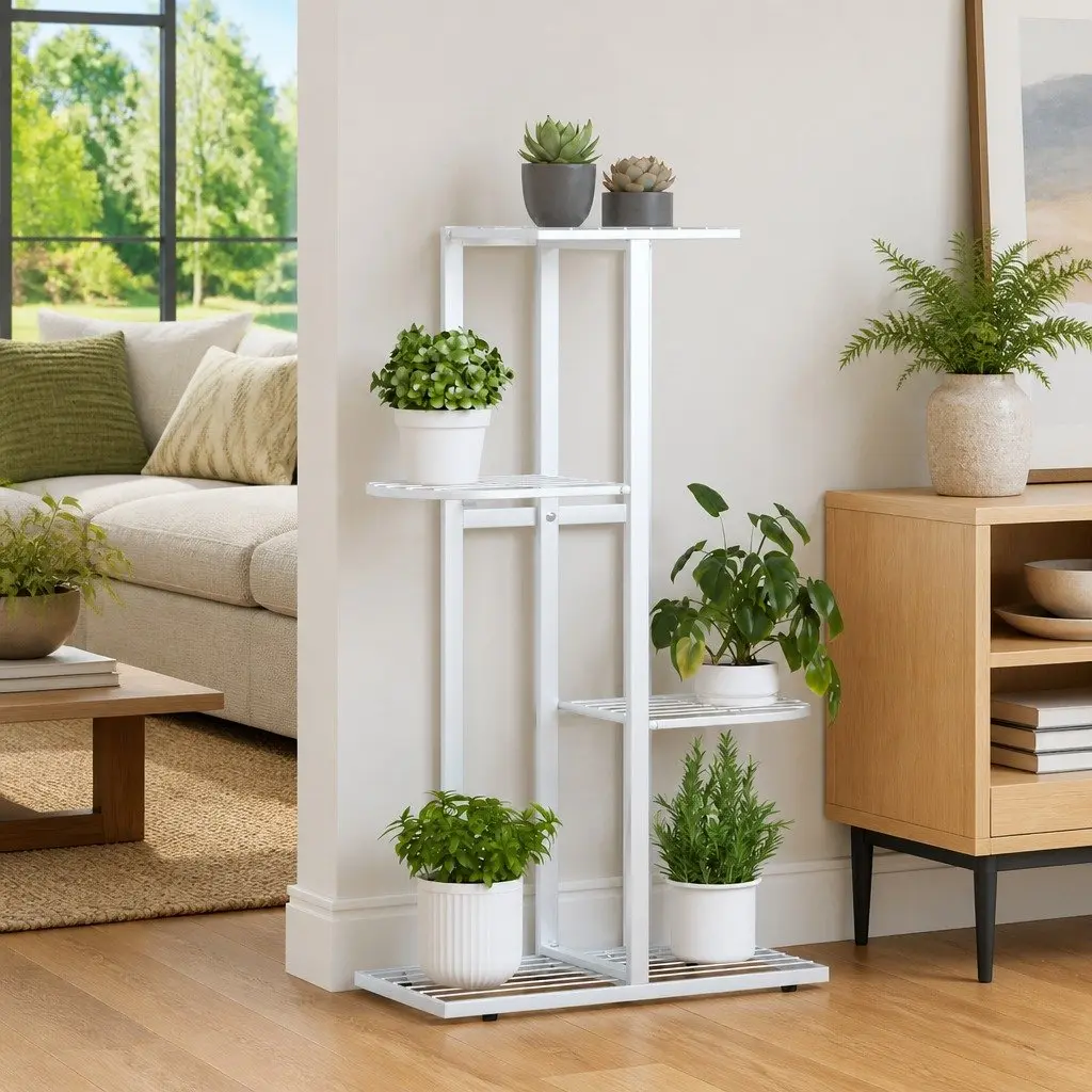 4-Tier Plant Stand Metal Display Shelf Garden Home Decoration White 43 x 22 x 76 cm
