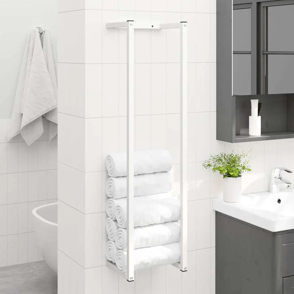 Steel Towel Rack Wall Mount Bathroom Organizer 25 x 20 x 95 cm White