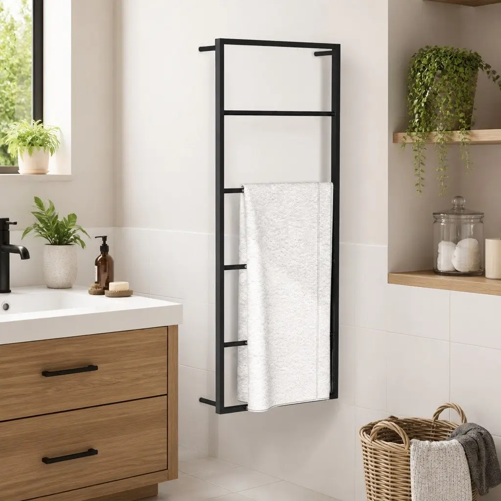 Black Steel Towel Rack for Bathroom Efficiency