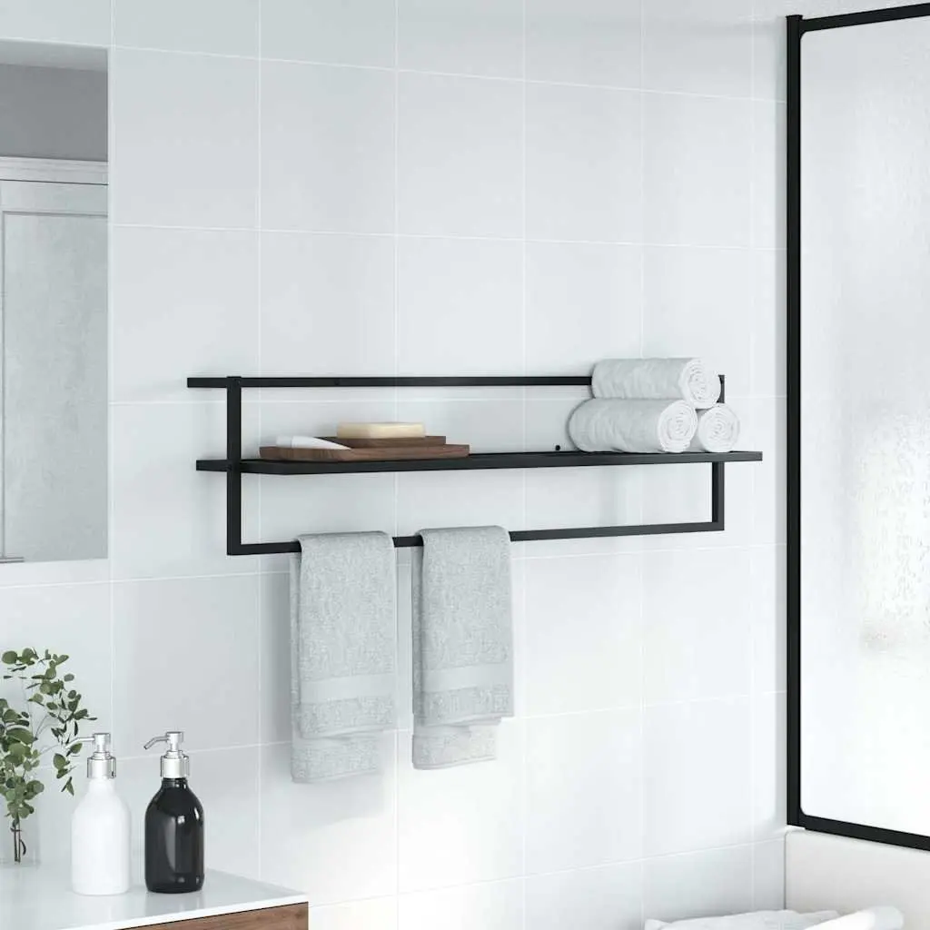 Towel Rack Wall Mount Bathroom Shelf Storage Holder Organizer Black Iron