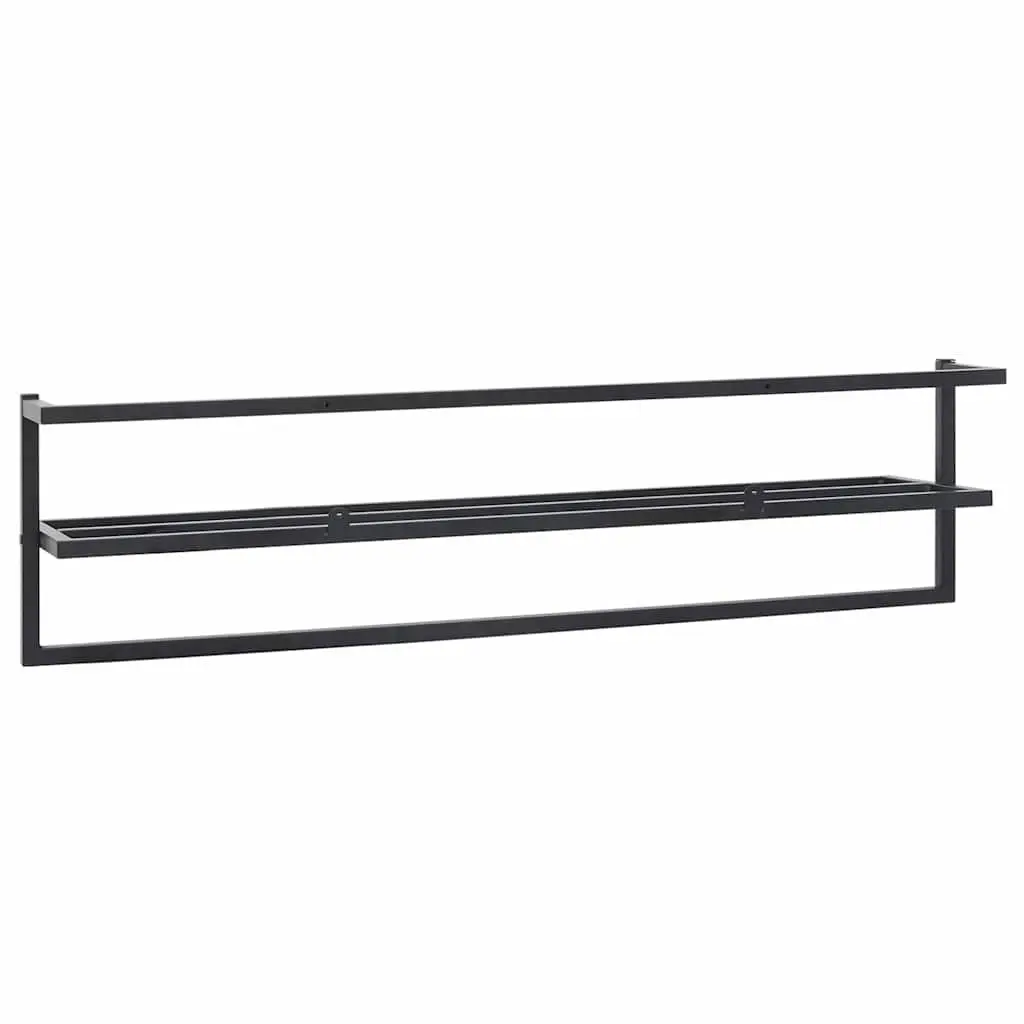 Towel Rack Wall Mount Bathroom Shelf Storage Holder Organizer Black Iron
