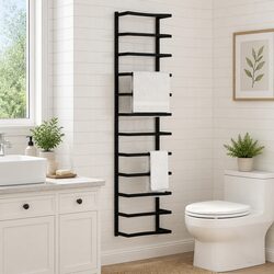 Black Steel Towel Rack Wall Mount Bathroom Holder Storage Organizer 24x12x96cm