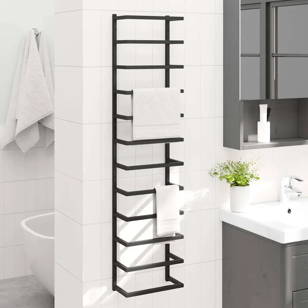 Towel Rack Wall Mount Bathroom Organizer 24x12x96cm Black Steel