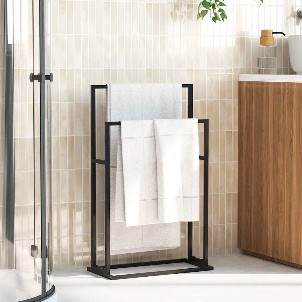 Towel Rack Freestanding Bathroom Storage Holder 2 Tier Black Iron