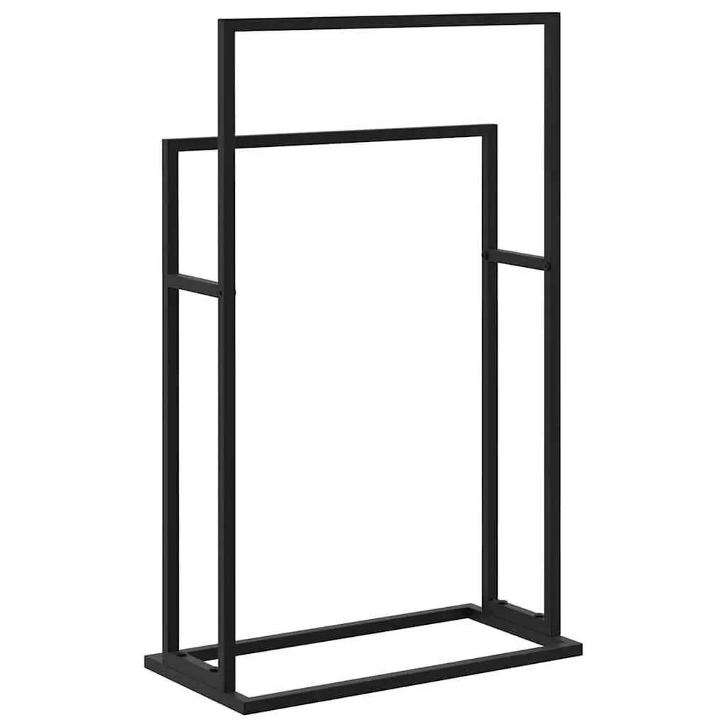 Towel Rack Freestanding Bathroom Storage Holder 2 Tier Black Iron