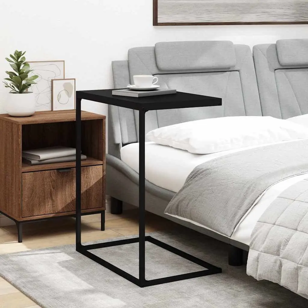 C-Shaped Side Table Black Accent Furniture Engineered Wood Living Room Couch