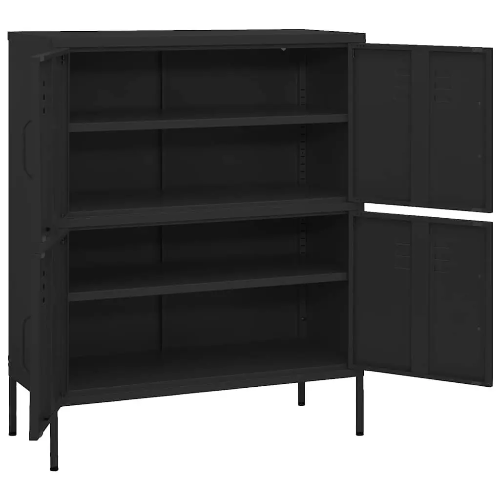 Storage Cabinet Black Steel 80x35x101.5cm Adjustable Shelves Organizer Unit
