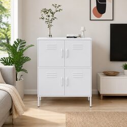 Reliable White Steel Storage Cabinet with Adjustable Shelves