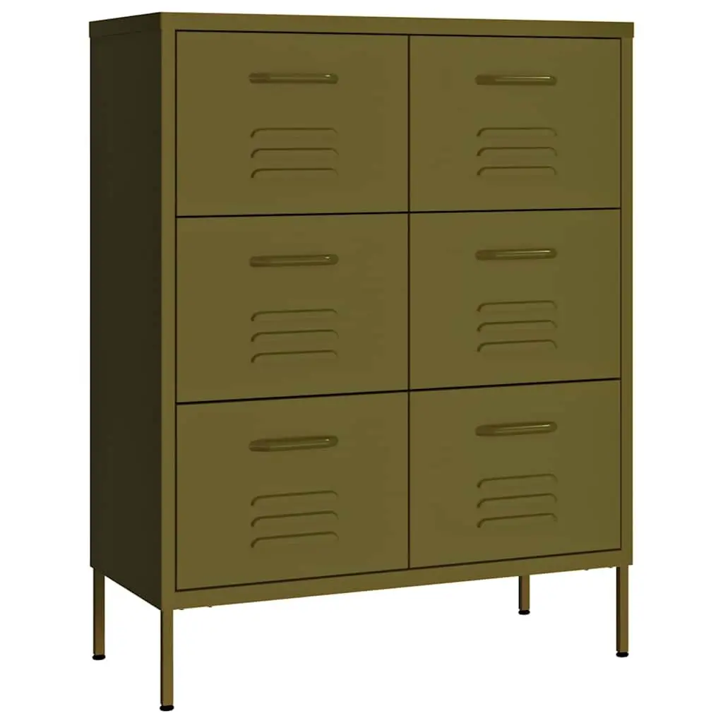Storage Cabinet Organiser 6 Drawer Chest 80 x 35 x 101.5 cm Green Steel Home Office Furniture