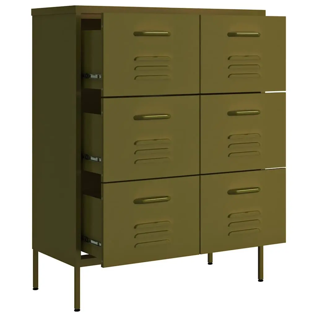 Storage Cabinet Organiser 6 Drawer Chest 80 x 35 x 101.5 cm Green Steel Home Office Furniture