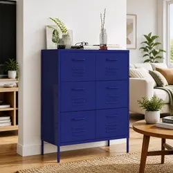 Reliable Navy Blue Storage Cabinet with 6 Drawers