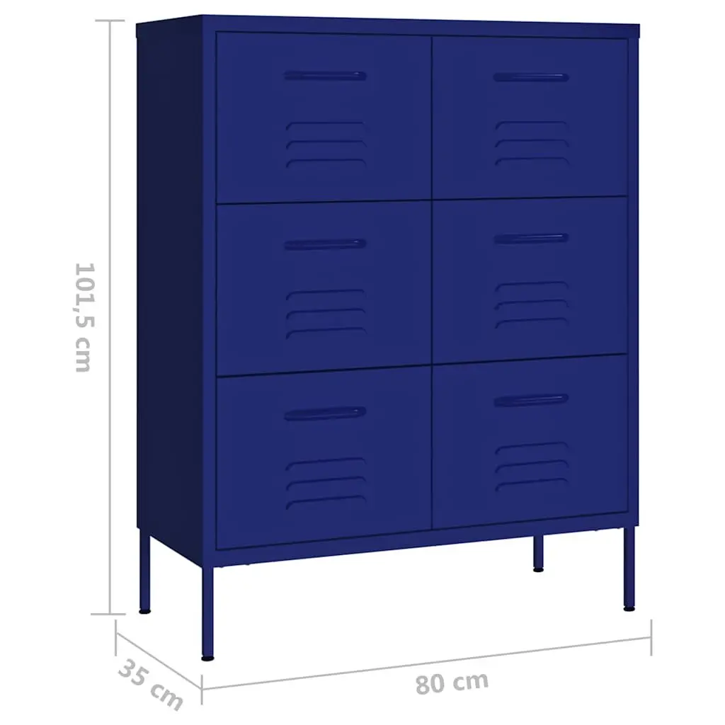 Storage Cabinet 6 Drawer Chest Organiser 80L x 35W x 101.5H cm Navy Blue