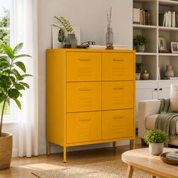 Drawer Cabinet Yellow Storage Chest Bedroom Furniture 6 Drawers Steel Organiser