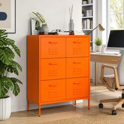 Storage Cabinet with 6 Drawers Orange Steel Organizer Cupboard Unit