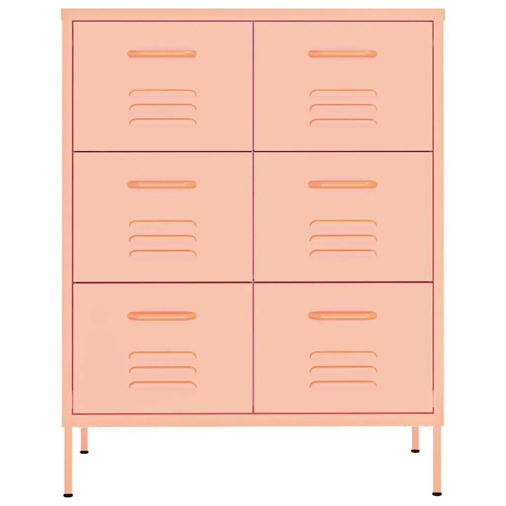 Storage Cabinet Pink 6 Drawer Steel Dresser Organizer 80W x 35D x 101.5H cm