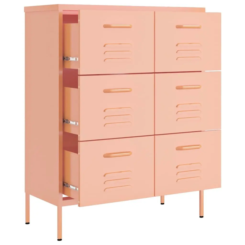 Storage Cabinet Pink 6 Drawer Steel Dresser Organizer 80W x 35D x 101.5H cm