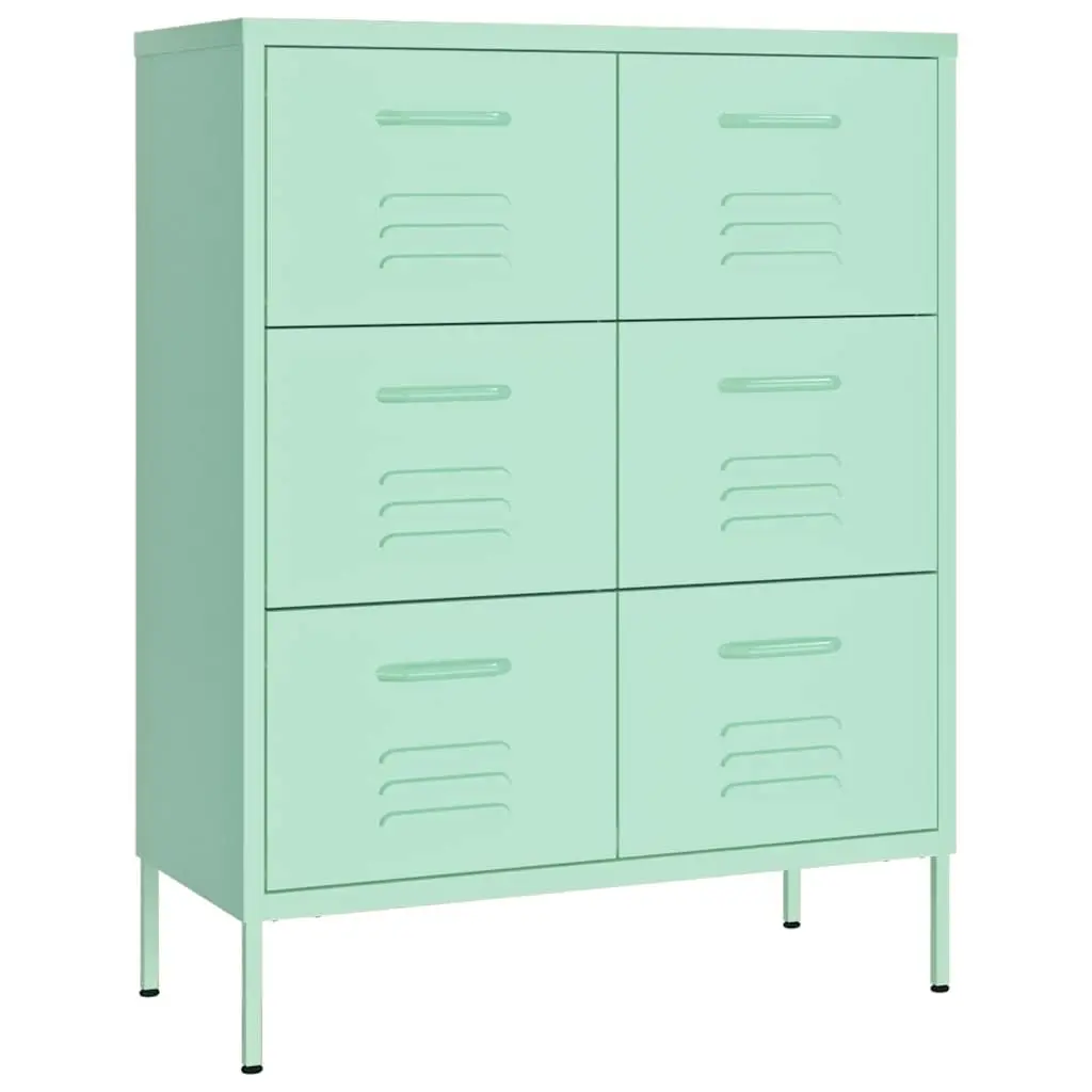 Storage Drawer Cabinet Organiser Unit 6 Drawers Steel Green 80x35x101.5cm