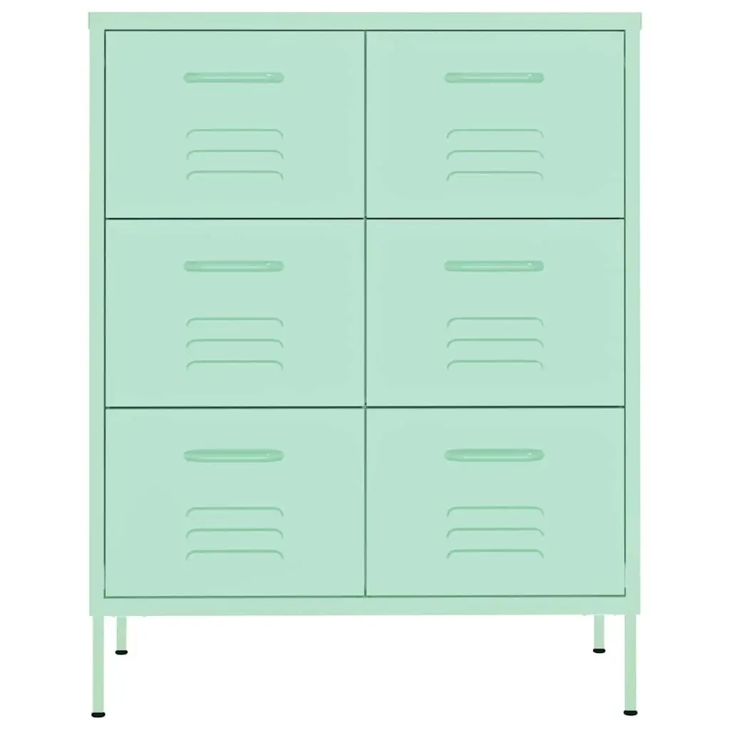 Storage Drawer Cabinet Organiser Unit 6 Drawers Steel Green 80x35x101.5cm