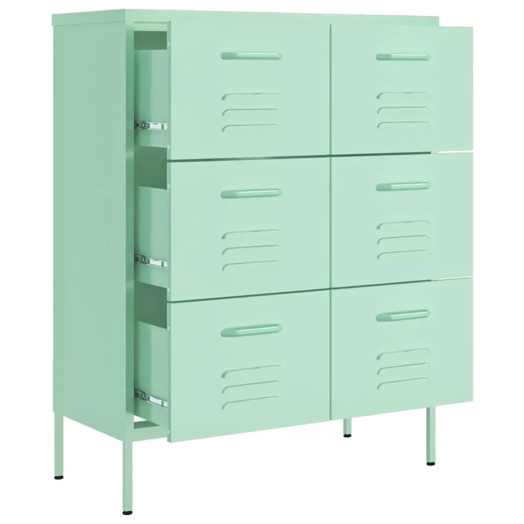 Storage Drawer Cabinet Organiser Unit 6 Drawers Steel Green 80x35x101.5cm