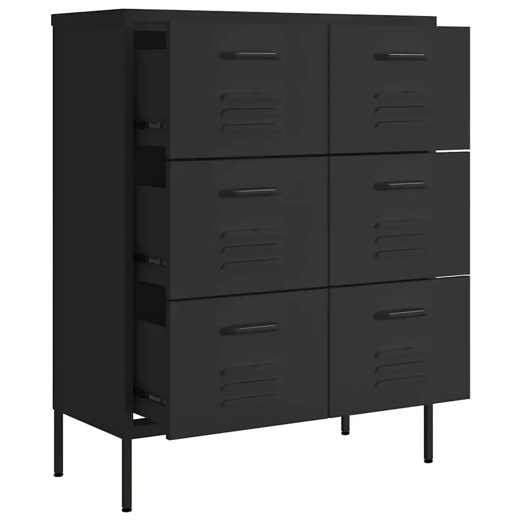 Storage Cabinet 6 Drawer Black Steel Chest Organizer 80W x 35D x 1015H cm