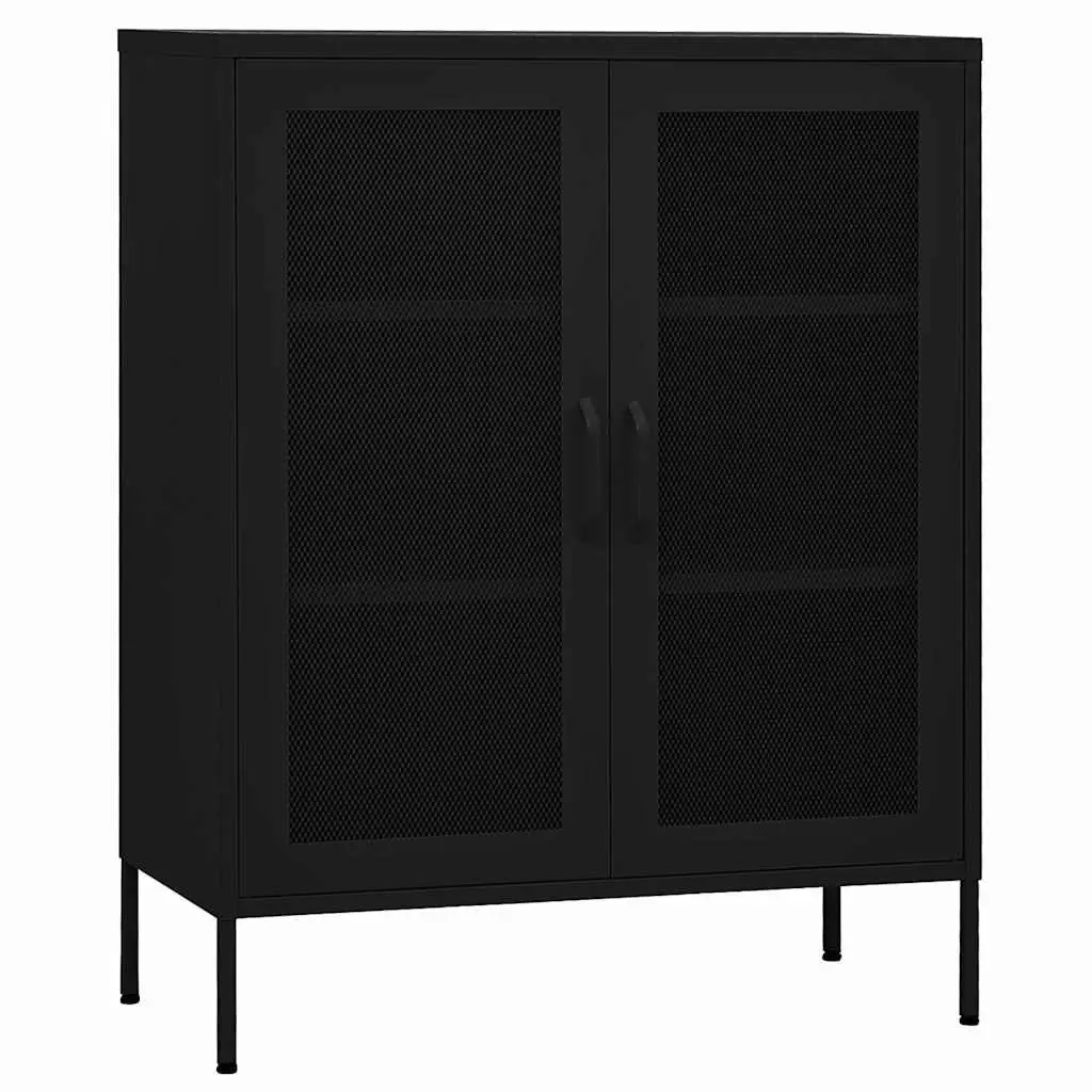 Storage Cabinet Black 80x35x101.5cm Steel Mesh Doors Adjustable Shelves