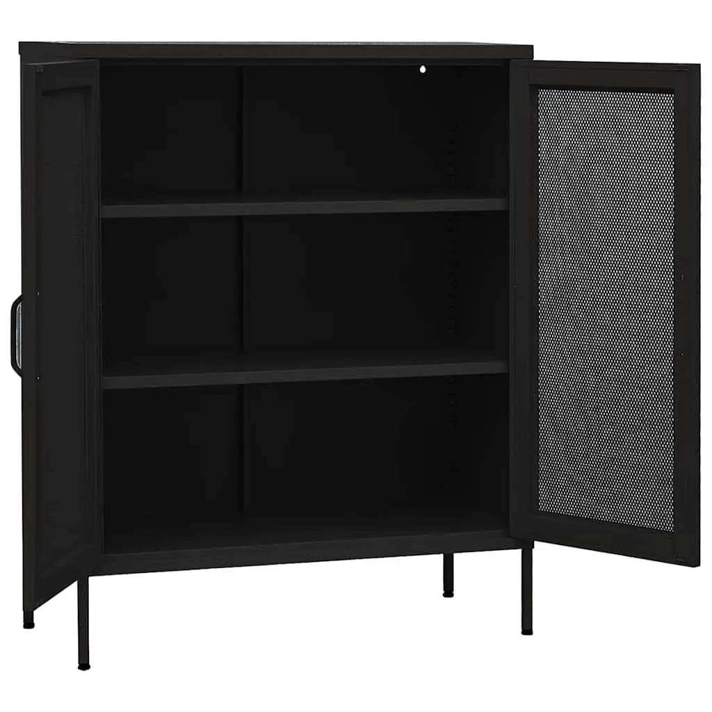 Storage Cabinet Black 80x35x101.5cm Steel Mesh Doors Adjustable Shelves