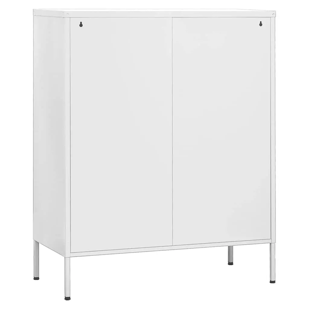 Storage Cabinet Adjustable Shelves 80W x 35D x 101.5H cm White Steel Frame 2 Mesh Doors
