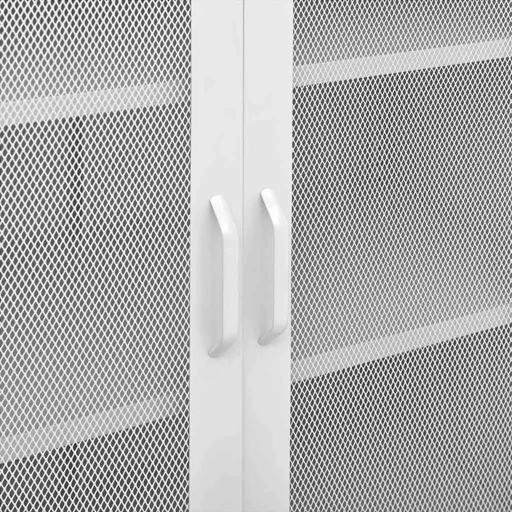 Storage Cabinet Adjustable Shelves 80W x 35D x 101.5H cm White Steel Frame 2 Mesh Doors