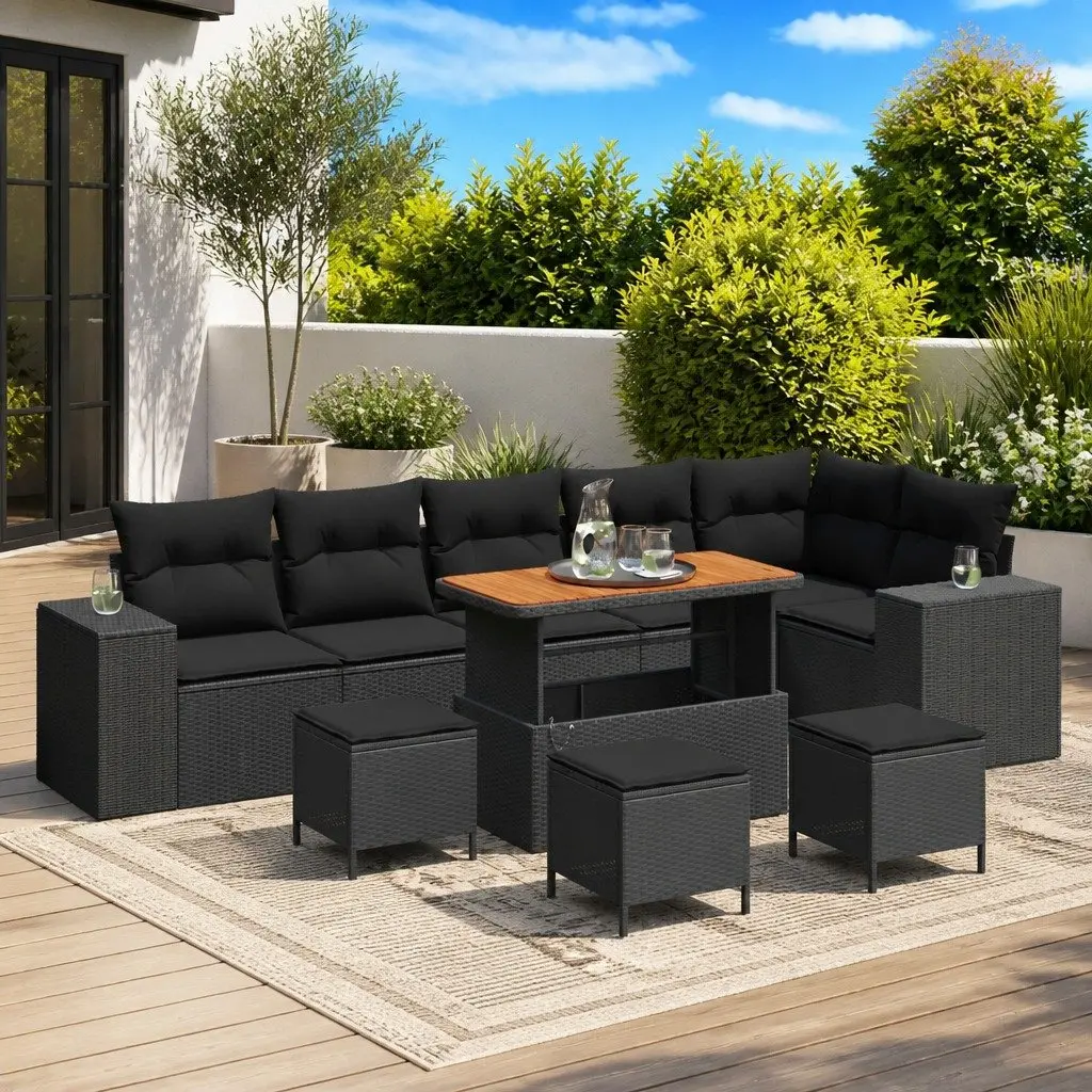 Modular Outdoor Sofa Set Patio Furniture Black Poly Rattan 10 Piece